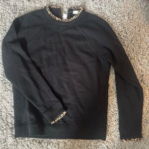 Black Sweatshirt with Leopard Trim